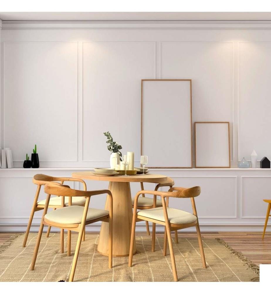 Ensemble table et chaises de salle à manger, 5 pièces, naturel, bois massif - Mdf , chaise : Bois