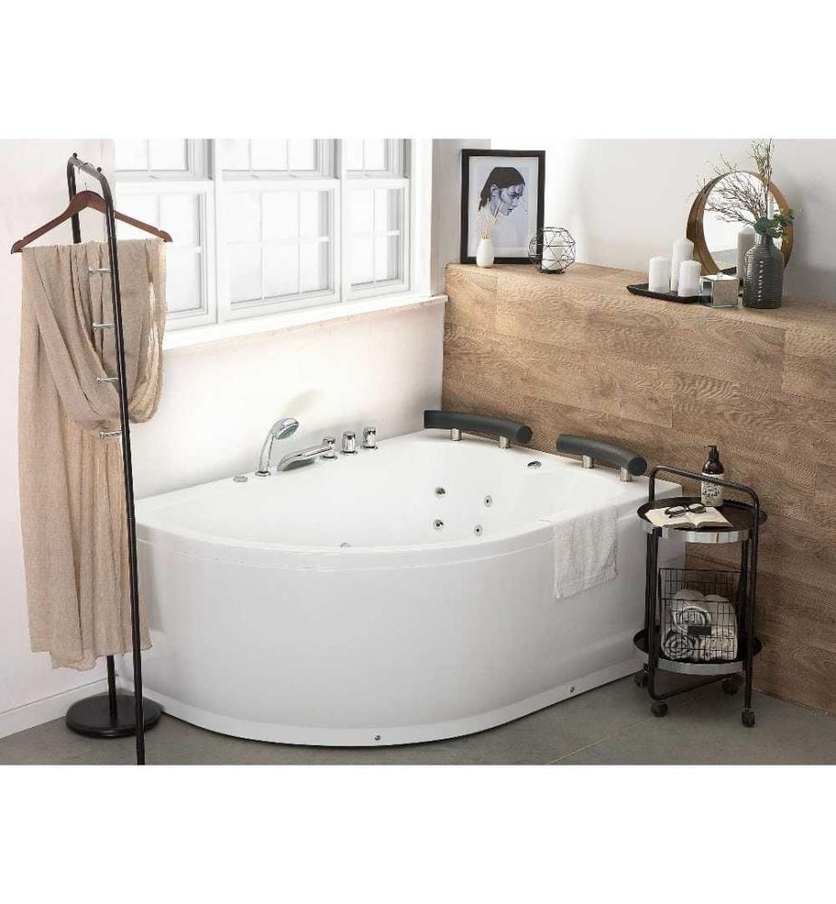 Baignoire Balnéo d'Angle à Gauche Moderne en Acrylique Blanc avec Fonction Massante et Robinet Cascade pour 2 personnes Capacité Maximum 300 L