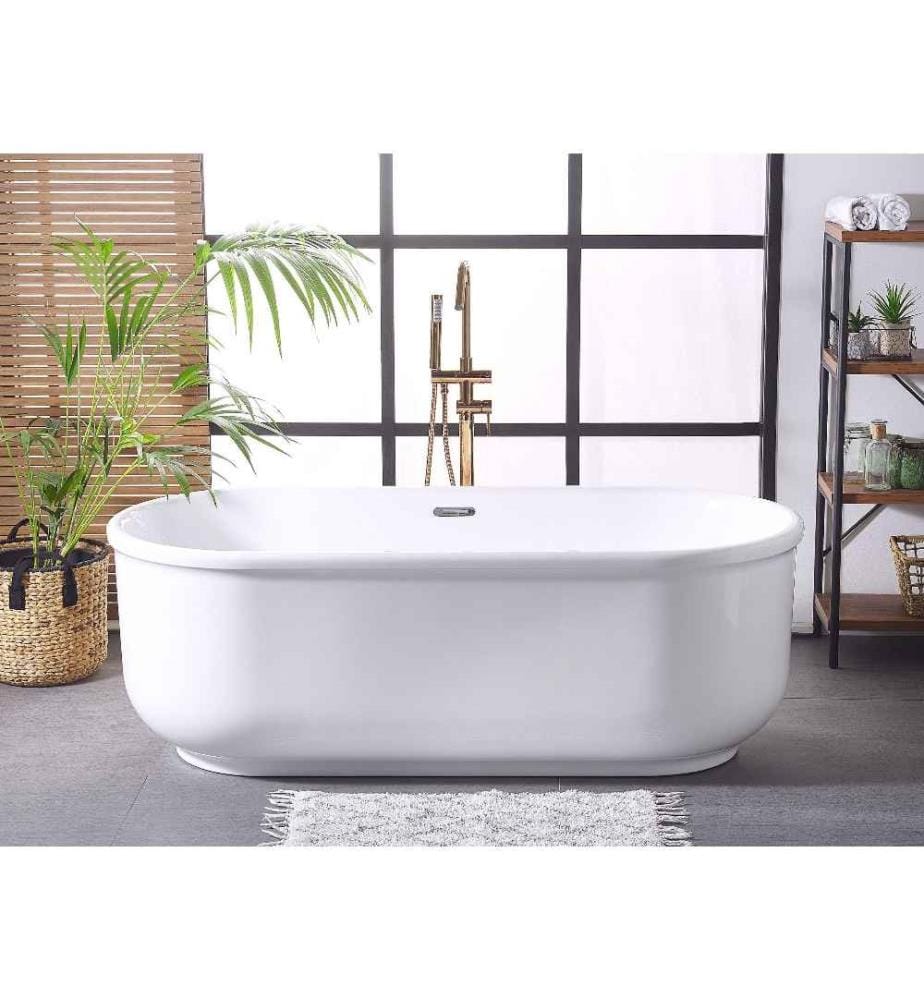 Baignoire Ilot Centrale Ovale en Acrylique Sanitaire Blanc 170 cm 260 Litres Design Moderne Rétro et Tendance pour Salle de Bain de Style