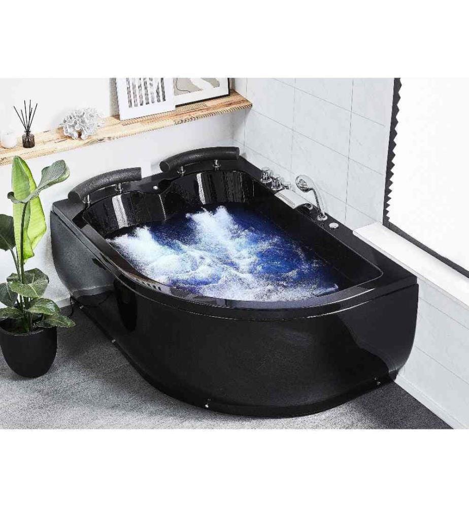 Baignoire Balnéo d'Angle à Droite Moderne en Acrylique avec Fonction Massante et Robinet Cascade pour 2 personnes Capacité Maximum 300 L