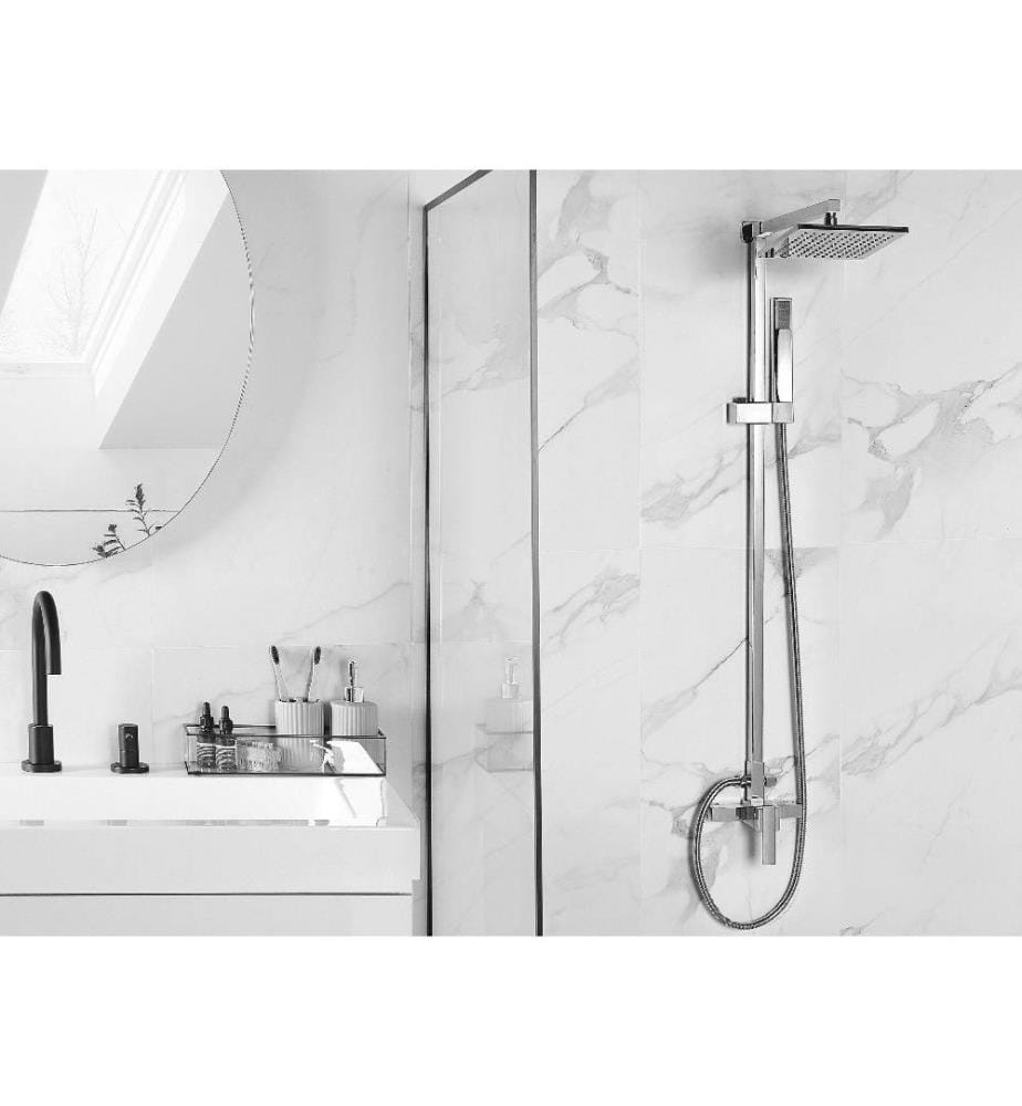 Colonne de Douche avec Robinet Mitigeur et Pommeau Carré en Laiton Chromé Idéale pour Salle de Bain au Style Moderne et Minimaliste