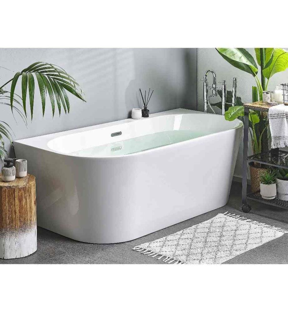 Baignoire Semi Ilot Ovale Design en Acrylique Sanitaire Blanc Confortable et Tendance Idéale pour Salle de Bain Moderne et Minimaliste