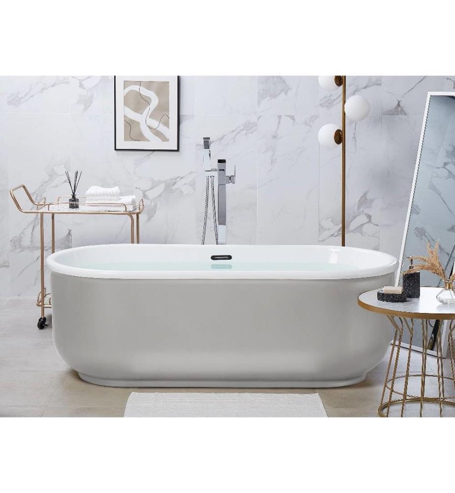 Baignoire Ilot Centrale Ovale en Acrylique Sanitaire Argentée 170 cm 260 Litres Design Moderne Rétro et Tendance pour Salle de Bain de Style