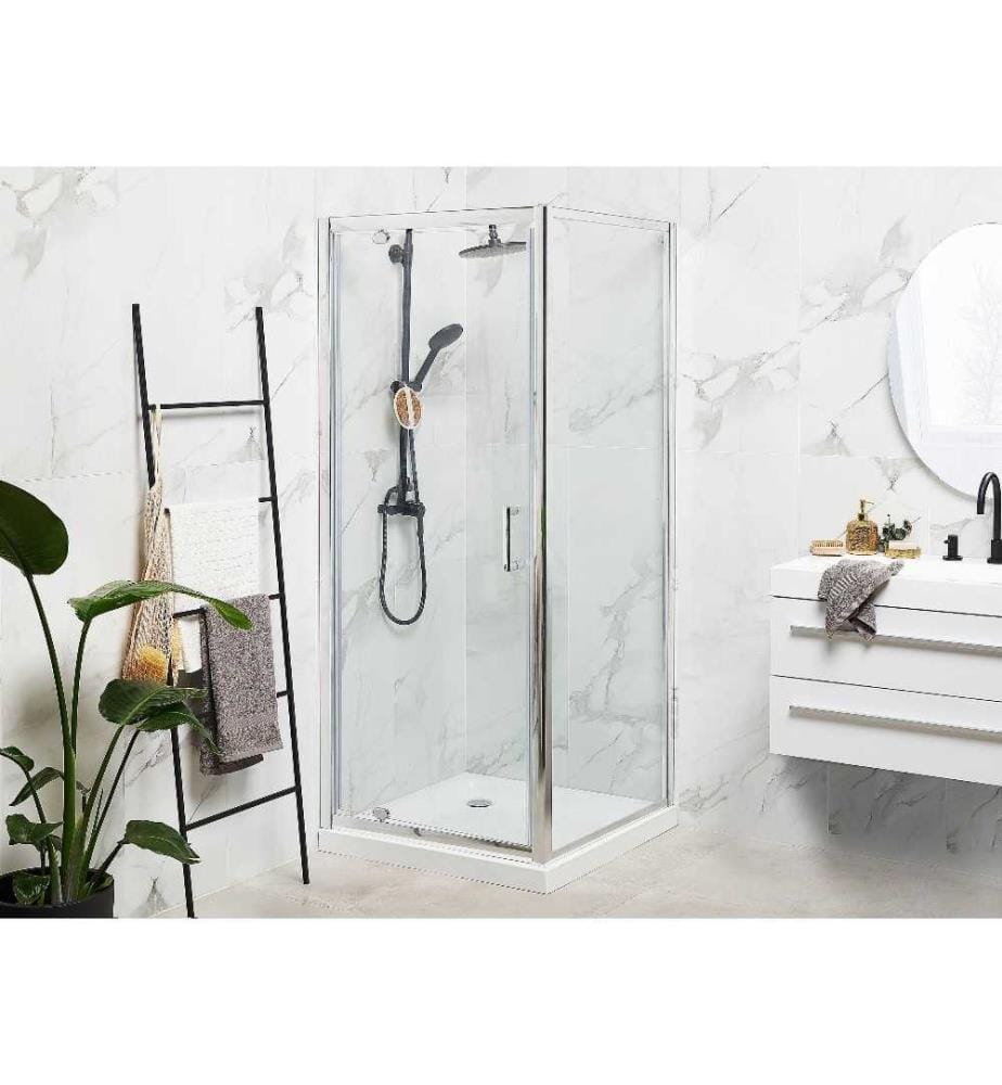 Cabine de Douche en Verre Trempé Transparent avec Cadre en Aluminium Argenté 90 x 90 x 185 cm pour Salle de Bain Moderne et Minimaliste