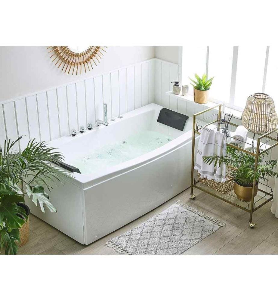 Baignoire Balnéo en Acrylique Blanc avec Fonction Hydromassage 2 Appui-Têtes et Éclairage LED intégré pour SPA à Domicile