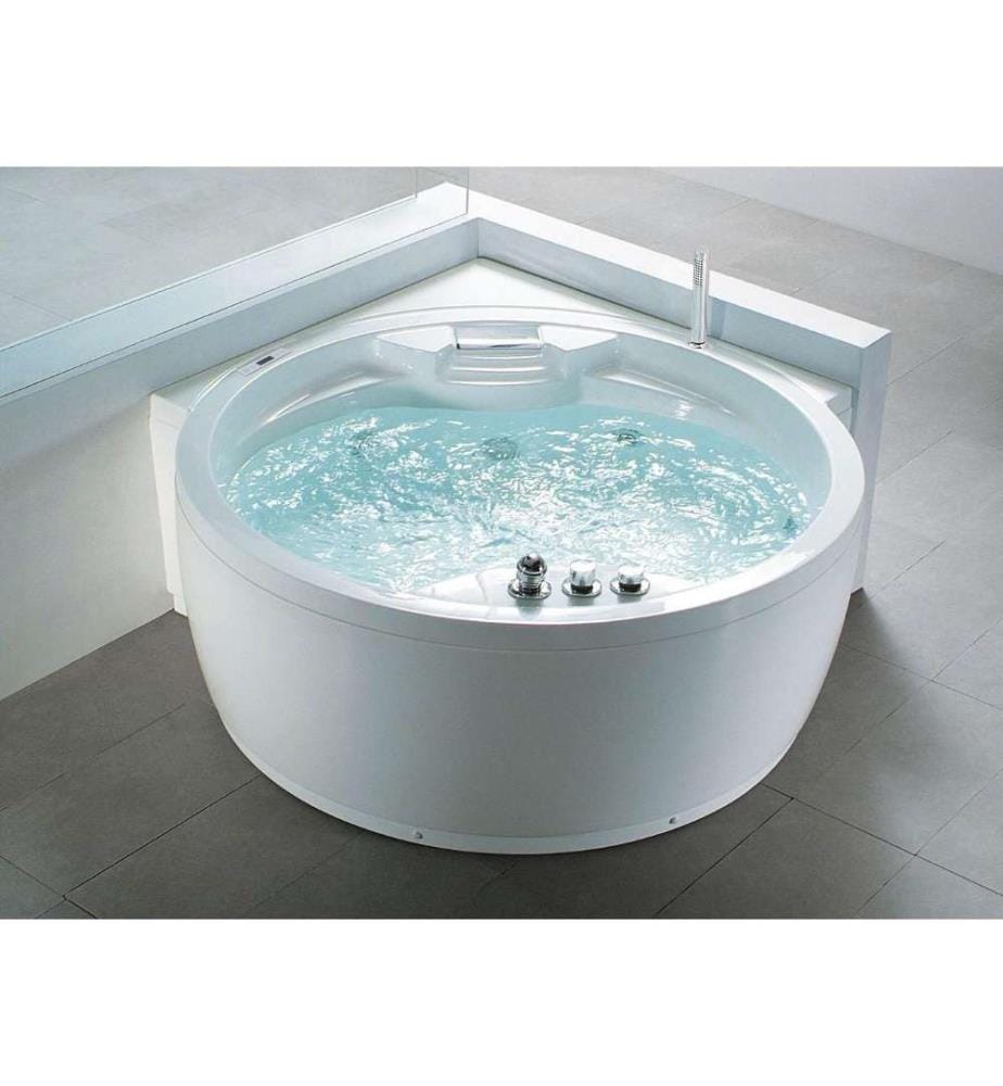 Baignoire Balnéo d'Angle en Acrylique Blanc avec Fonction Massage Eclairage LED et Haut Parleur Bluetooth Intégré Capacité pour 2 Personnes