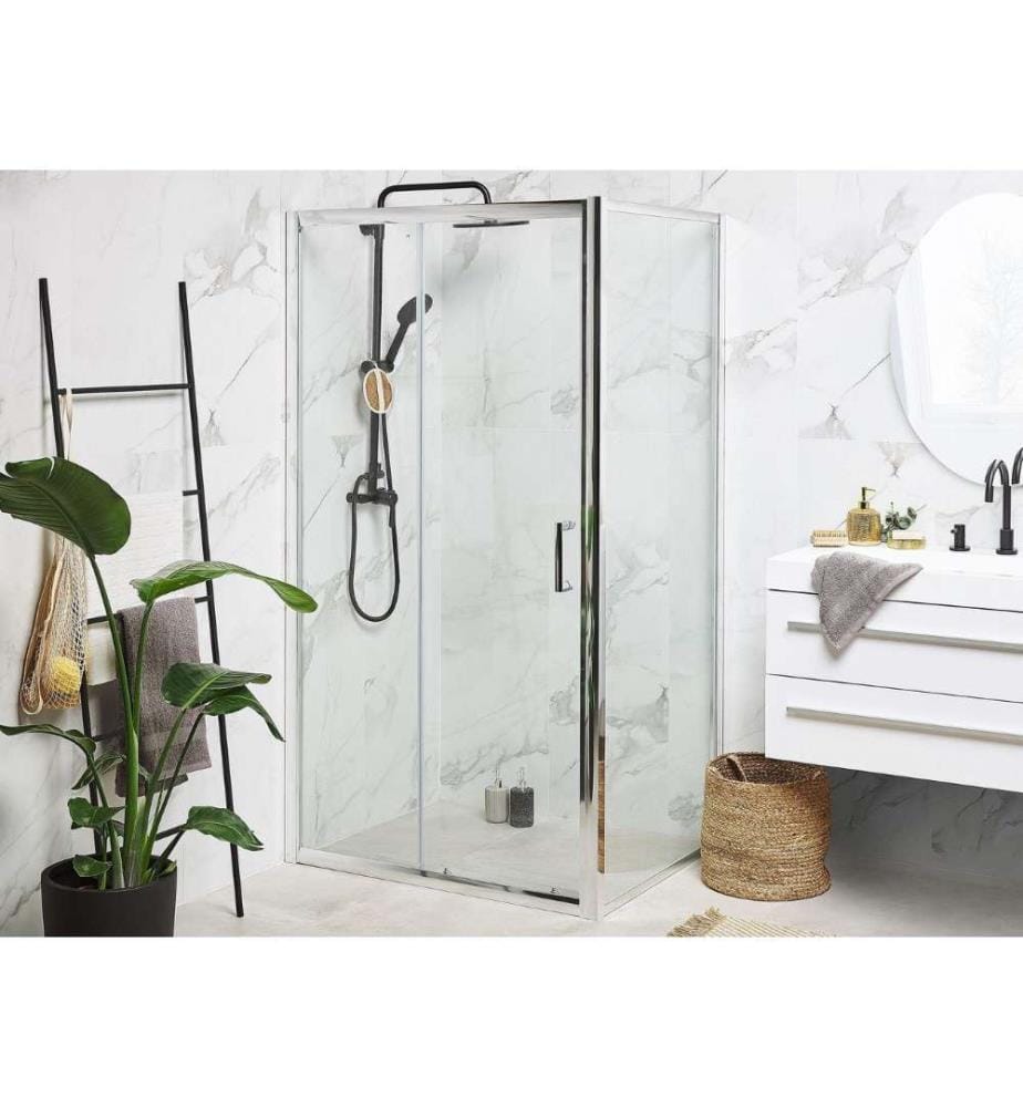 Cabine de Douche Rectangle en Verre Trempé avec Profilé en Aluminium Argenté et Porte Coulissante 80 x 100 x 185 cm pour Salle de Bain Moderne