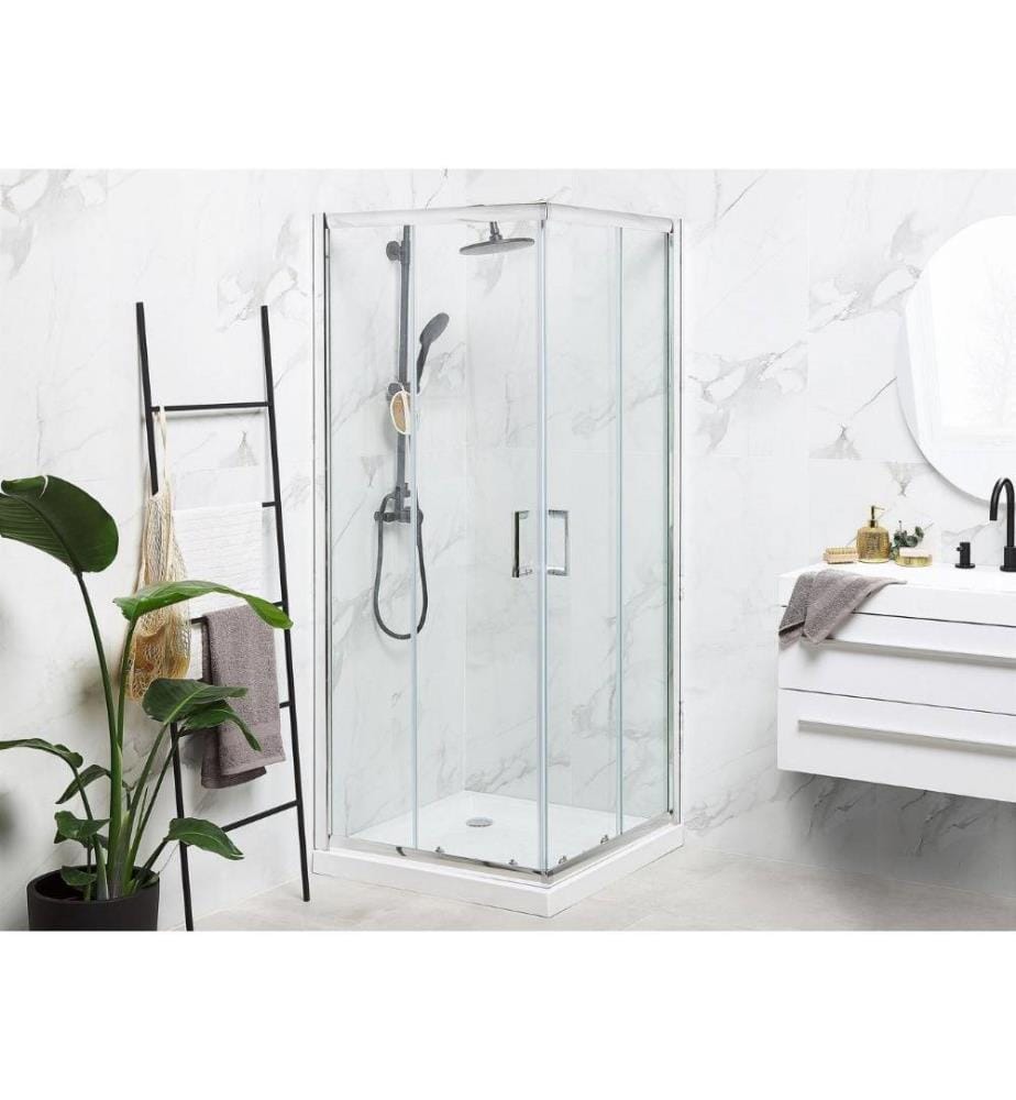 Cabine de Douche Carrée en Verre Trempé avec Profilé en Aluminium Argenté et Porte Coulissante 80 x 80 x 185 cm pour Salle de Bain Moderne