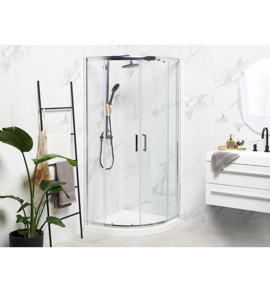 Cabine de Douche 1/4 Cercle en Verre Trempé avec Profilé en Aluminium Argenté et Porte Coulissante 80 x 80 x 185 cm pour Salle de Bain Moderne