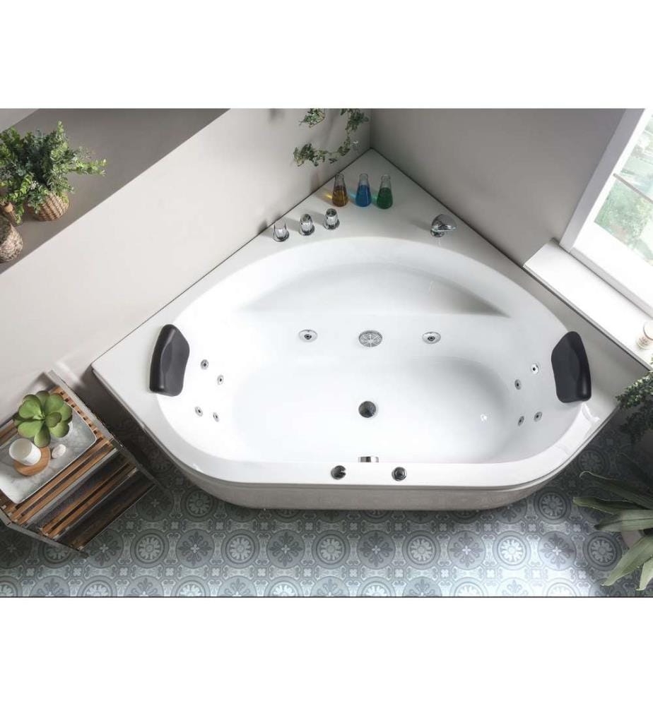 Baignoire Balnéo d'Angle Moderne en Acrylique avec Fonction Massante Chromothérapie et Robinet Cascade pour 2 personnes Capacité de 300 Litres
