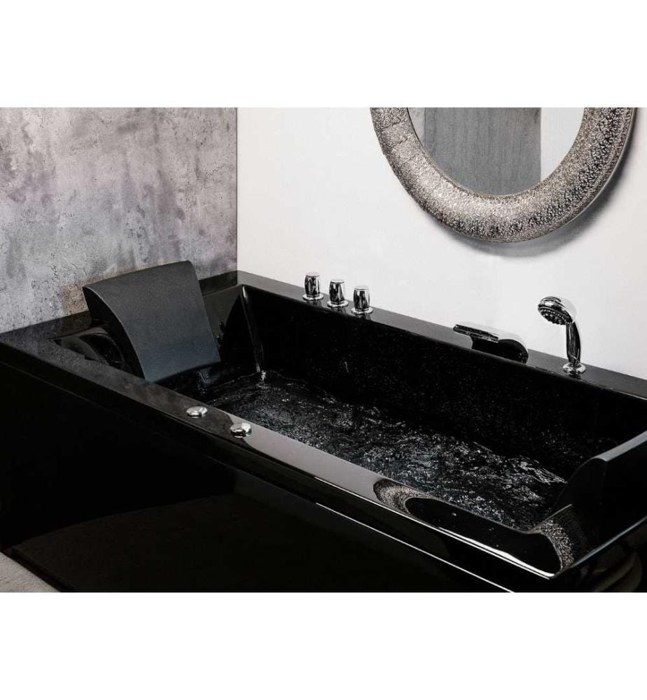 Baignoire d'Angle Noire pour Côté Droit en Acrylique Noir avec Fonction Robinetterie Chromée Incluse