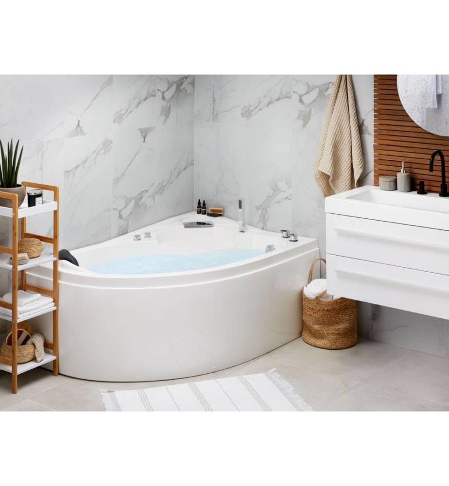 Baignoire Whirlpool Blanc Gauche 150 x 100 cm en acrylique sanitaire avec éclairage LED Fonction massage Luminothérapie SPA Design moderne