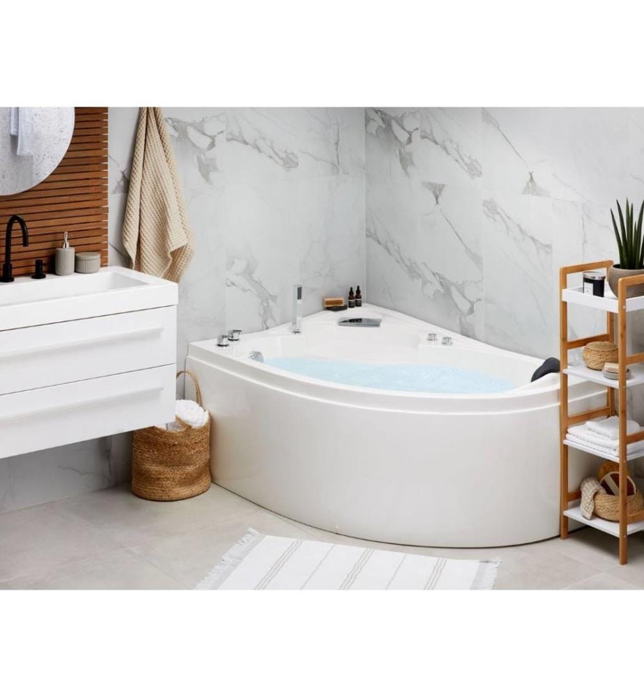 Baignoire Whirpool Blanc Droite 150 x 100 cm en acrylique sanitaire avec éclairage LED Fonction massage Luminothérapie SPA Design moderne