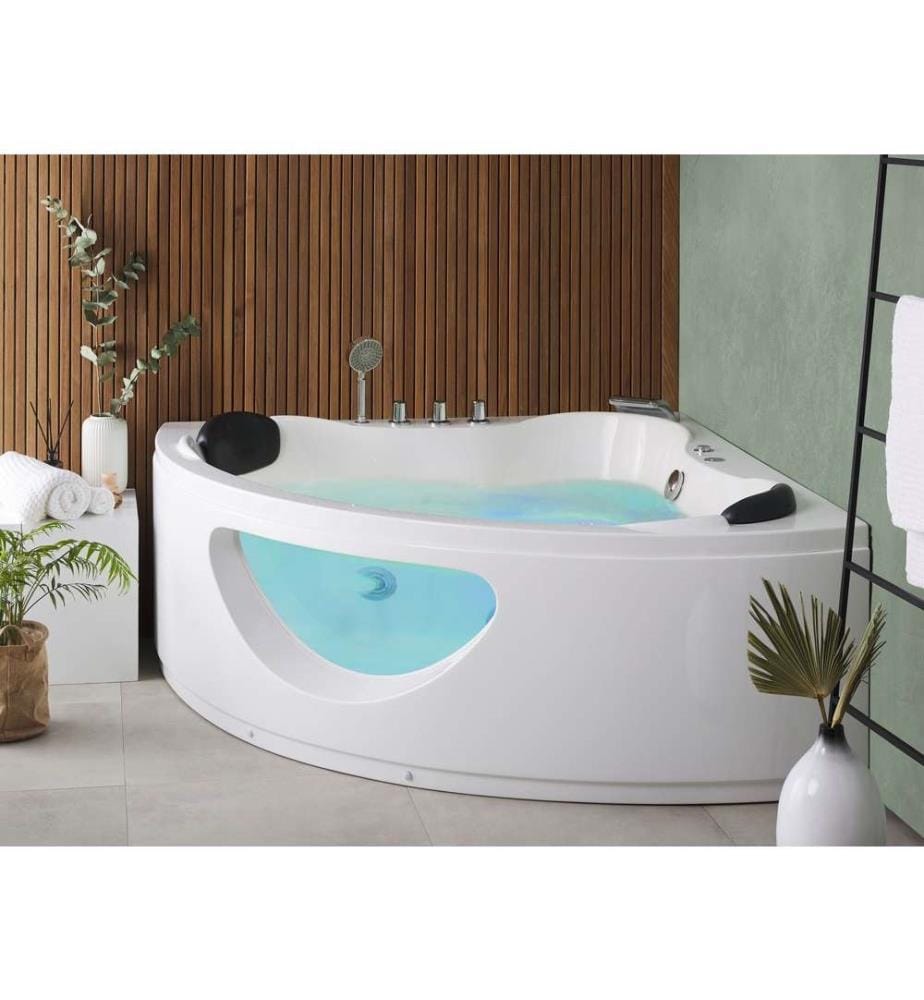 Baignoire Balnéo d'Angle en Acrylique Sanitaire Blanc avec Lumières LED 10 jets de massage 140 x 140 cm Style moderne
