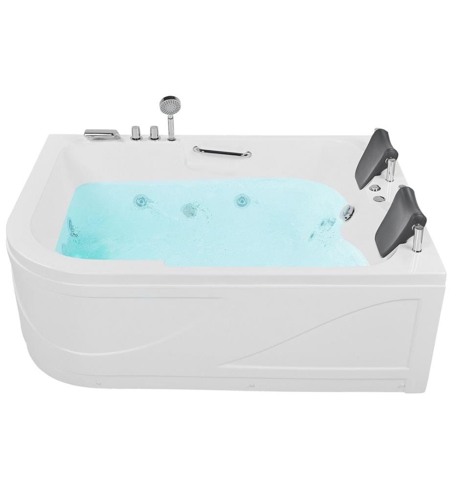 Baignoire d'Hydromassage en Acrylique Blanc 170 x 119 cm Lumières LED Sous-marines Angle à Gauche Double Hydromassage