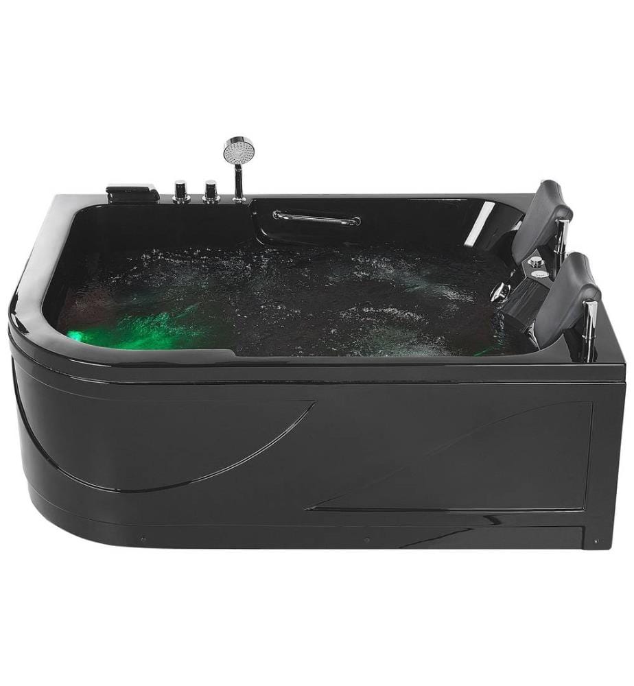 Baignoire d'Hydromassage en Acrylique Noir 170 x 119 cm Lumières LED Sous-marines Angle à Gauche Double Hydromassage