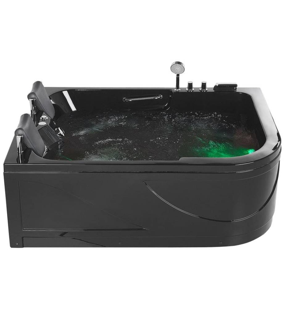 Baignoire d'Hydromassage en Acrylique Noir 170 x 119 cm Lumières LED Sous-marines Angle à Droite Double Hydromassage