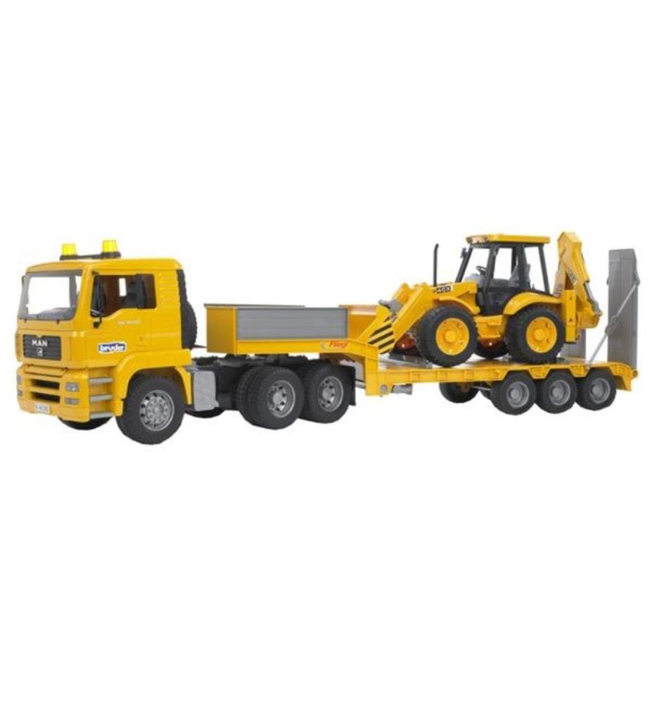 BRUDER - Remorque surbaissée MAN TGA, avec chargeuse-pelleteuse JCB 4CX, Série Profi