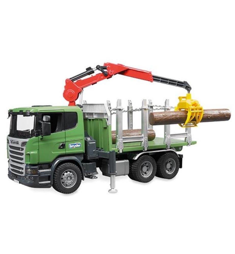 BRUDER - Camion de transport de bois, avec grue de chargement, et 3 troncs série R Scania