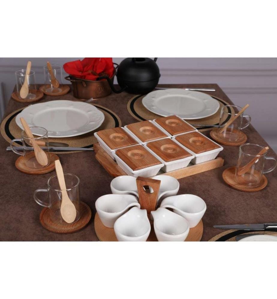 Set de petit-déjeuner, 44 pièces, blanc, verre borosilicaté, résistant à la chaleur et à la flamme