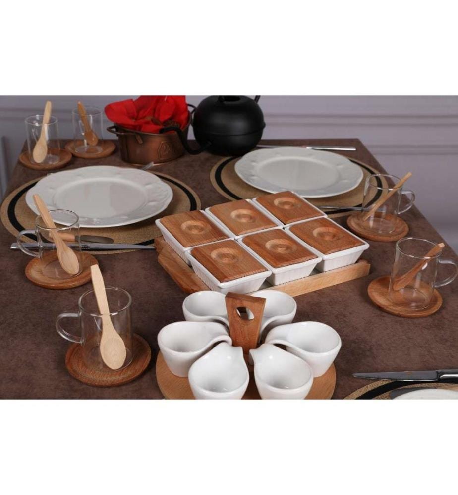 Set de petit-déjeuner, 56 pièces, blanc, verre borosilicaté, résistant à la chaleur et à la flamme