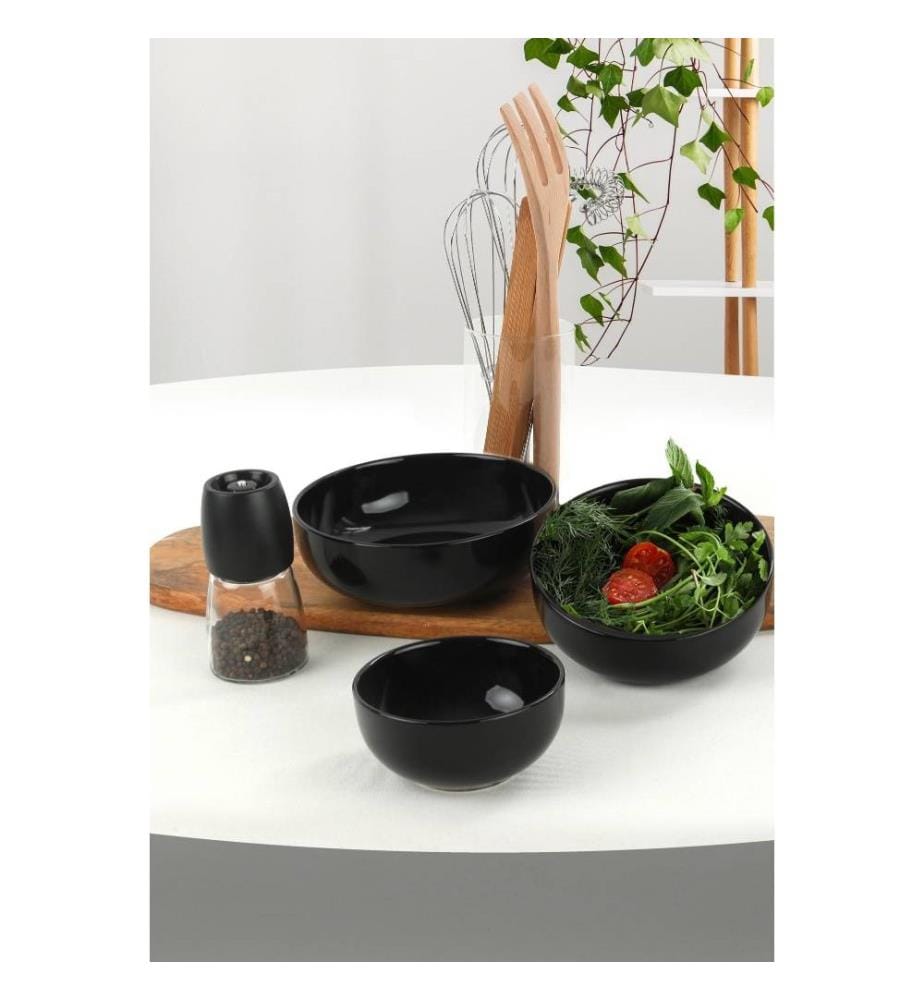 Set de bols, 3 pièces, noir, céramique