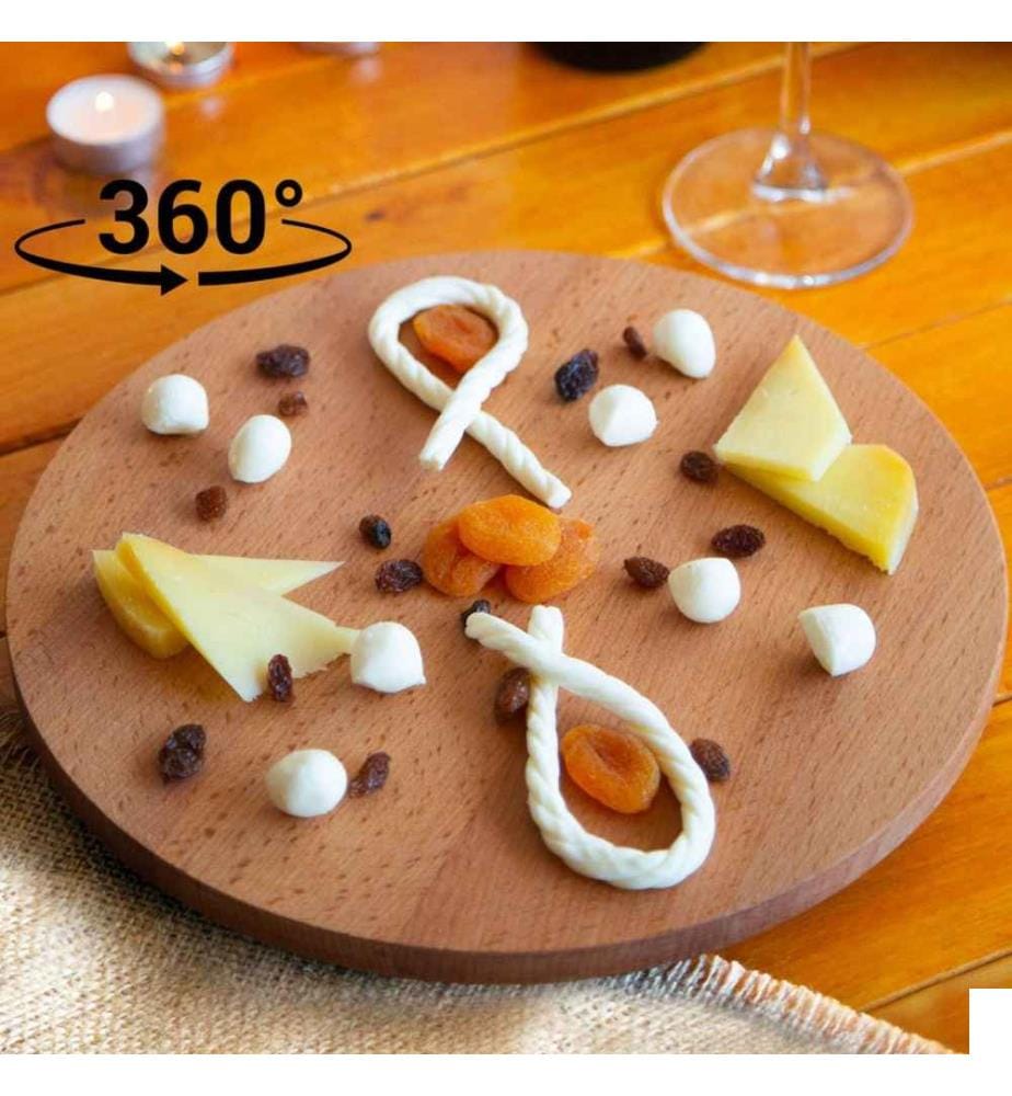 Plateau de service, naturel, en bois, plateau tournant