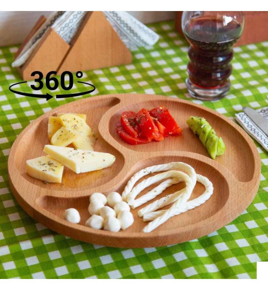 Plateau de service, naturel, en bois, plateau tournant