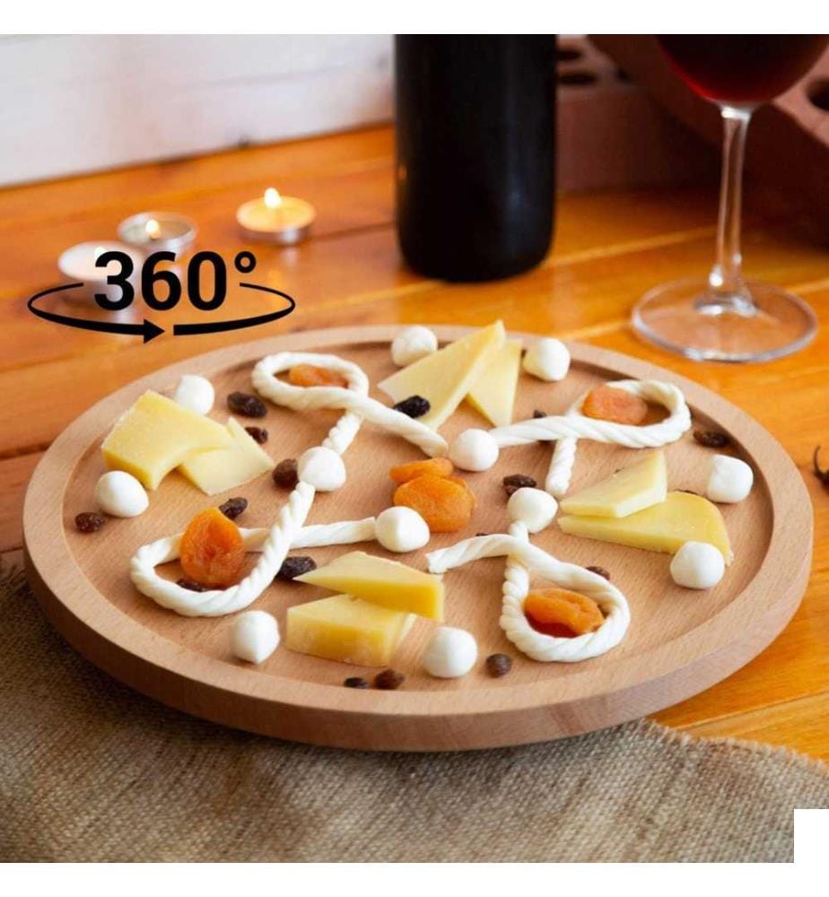 Plateau de service, naturel, en bois, plateau tournant