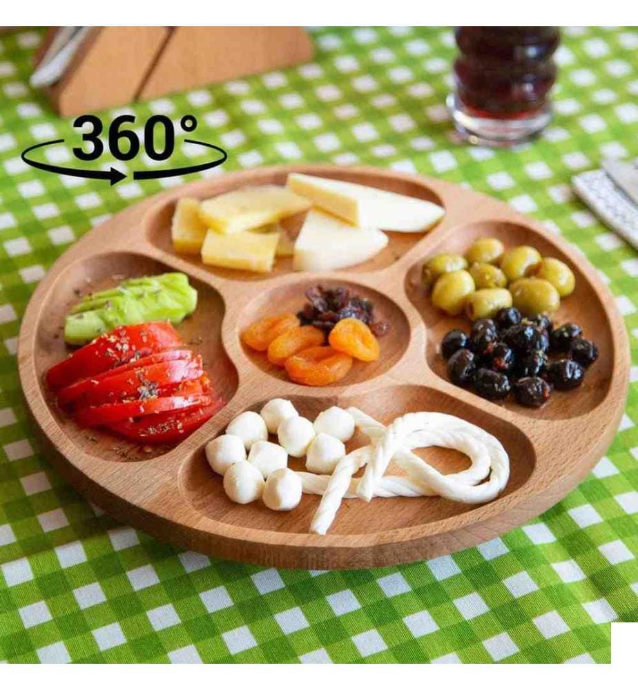 Plateau de service, naturel, en bois, plateau tournant