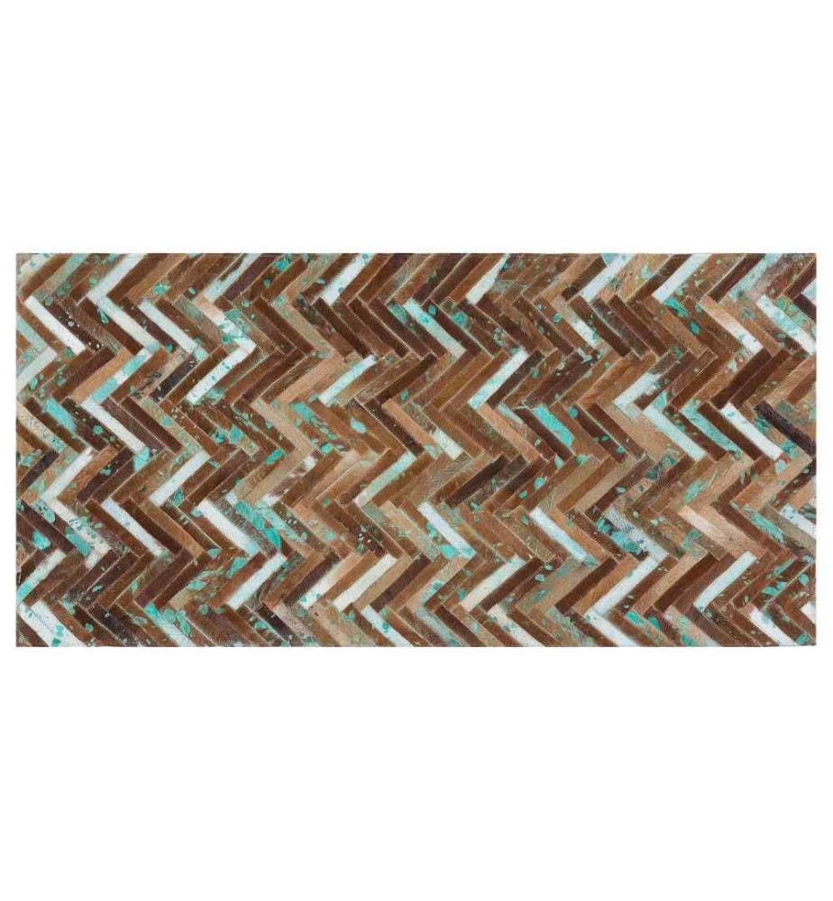 Tapis Patchwork Marron Beige Bleu en Cuir 80 x 150 cm pour Intérieur Moderne