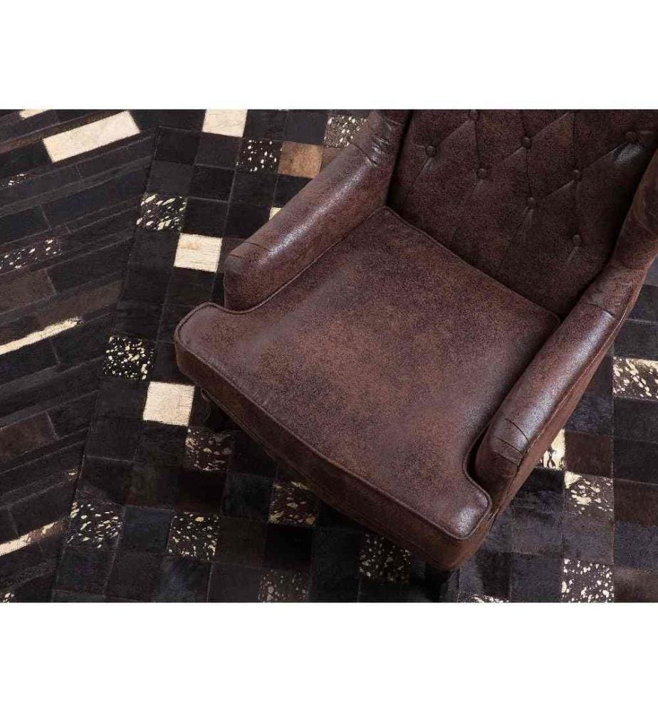 Tapis Patchwork Marron Noir et Beige en Peau de Vache 80 x 150 cm Rectangulaire pour Intérieur Contemporain