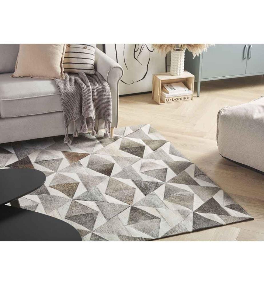 Tapis Patchwork Gris en Cuir 140 x 200 cm pour Intérieur Contemporain