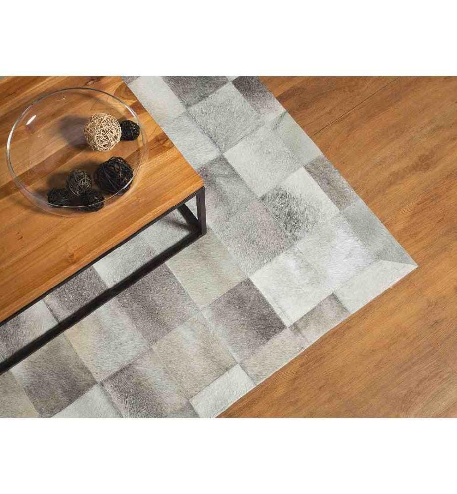 Tapis Patchwork Gris en Cuir 160 x 230 cm pour Intérieur Moderne