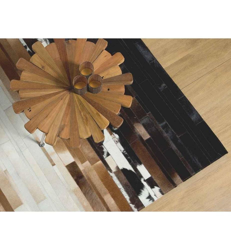 Tapis Rectangulaire Beige Marron et Noir en Cuir Patchwork pour Intérieur Moderne 160 x 230 cm