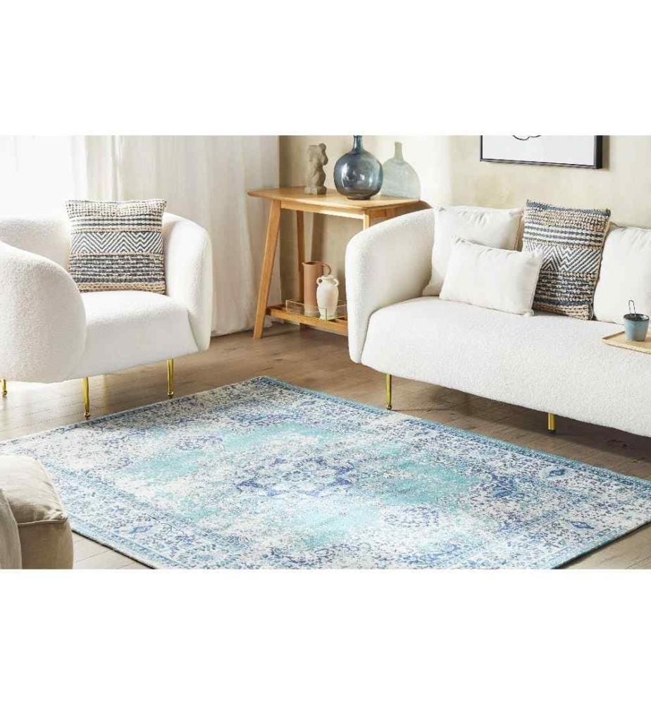 Tapis Bleu en Coton 160 x 230 cm pour Couloir ou Salon Vintage Rétro