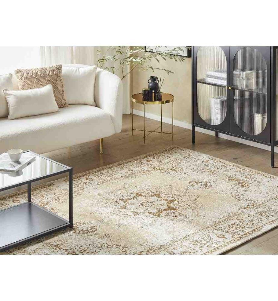 Tapis Beige en Coton 160 x 230 cm pour Couloir ou Salon Vintage Rétro