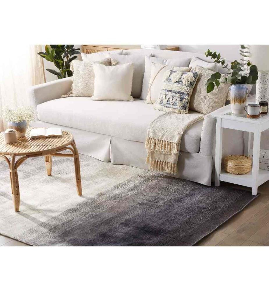 Tapis Carré Gris et Noir en Viscose pour Chambre ou Salon au Style Moderne 200 x 200 cm