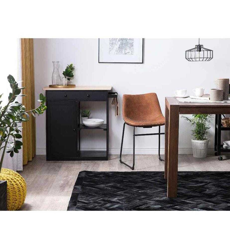 Tapis Rectangulaire Noir en Cuir Patchwork pour Intérieur au Style Moderne 160 x 230 cm