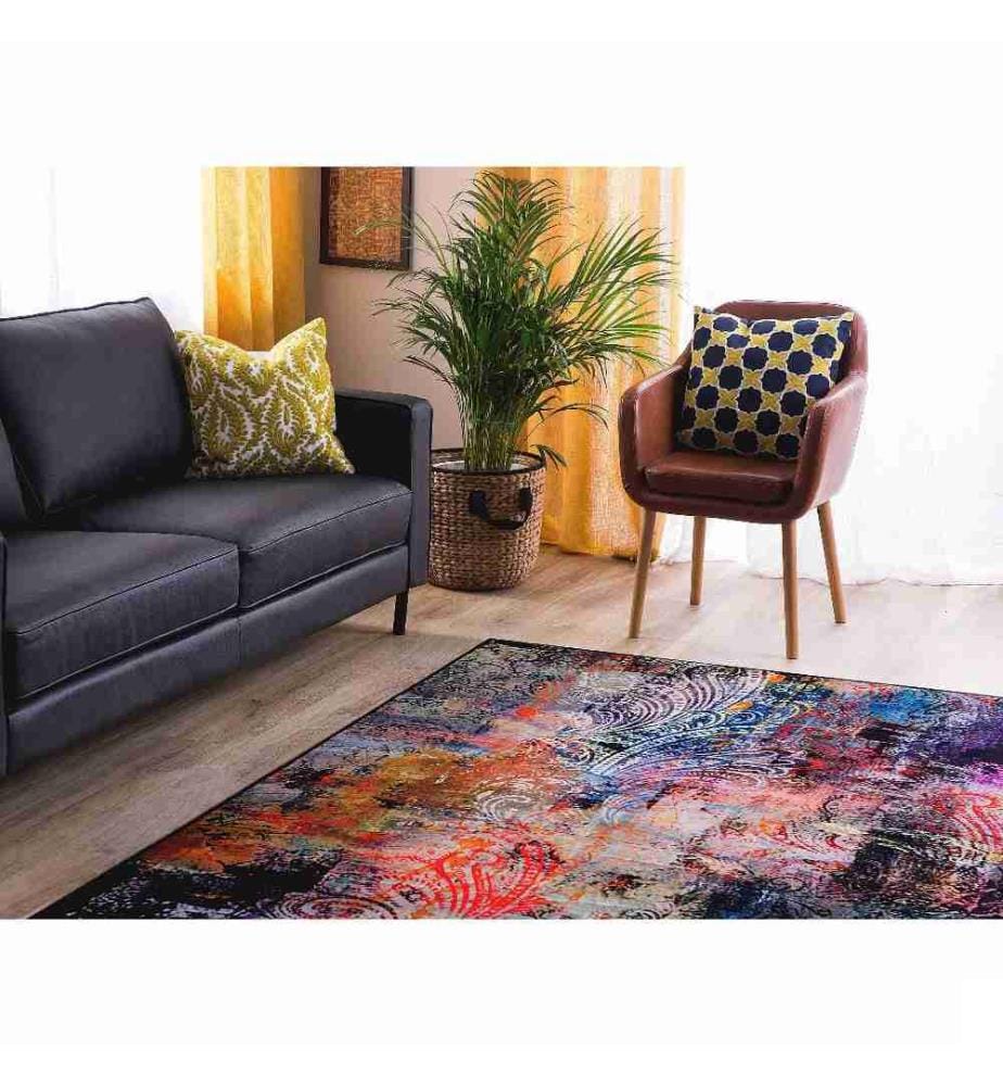 Tapis Rectangulaire Multicolore en Polyester Motif Abstrait pour Chambre ou Salon au Style Moderne 140 x 200 cm