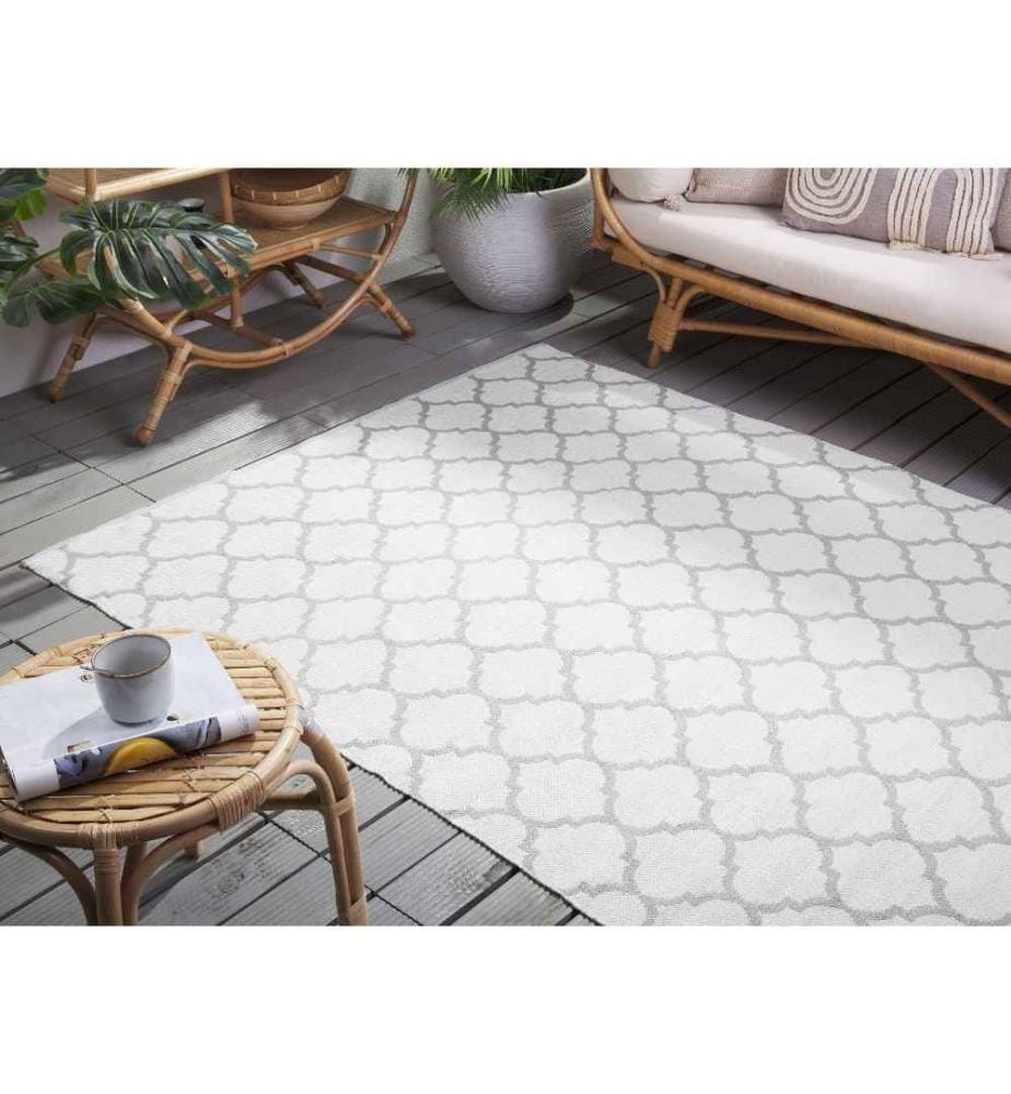 Tapis Gris en PVC 140 x 200 cm Réversible Fabriqué à la Main pour Salon Moderne Matière Robuste Facile à Entretenir