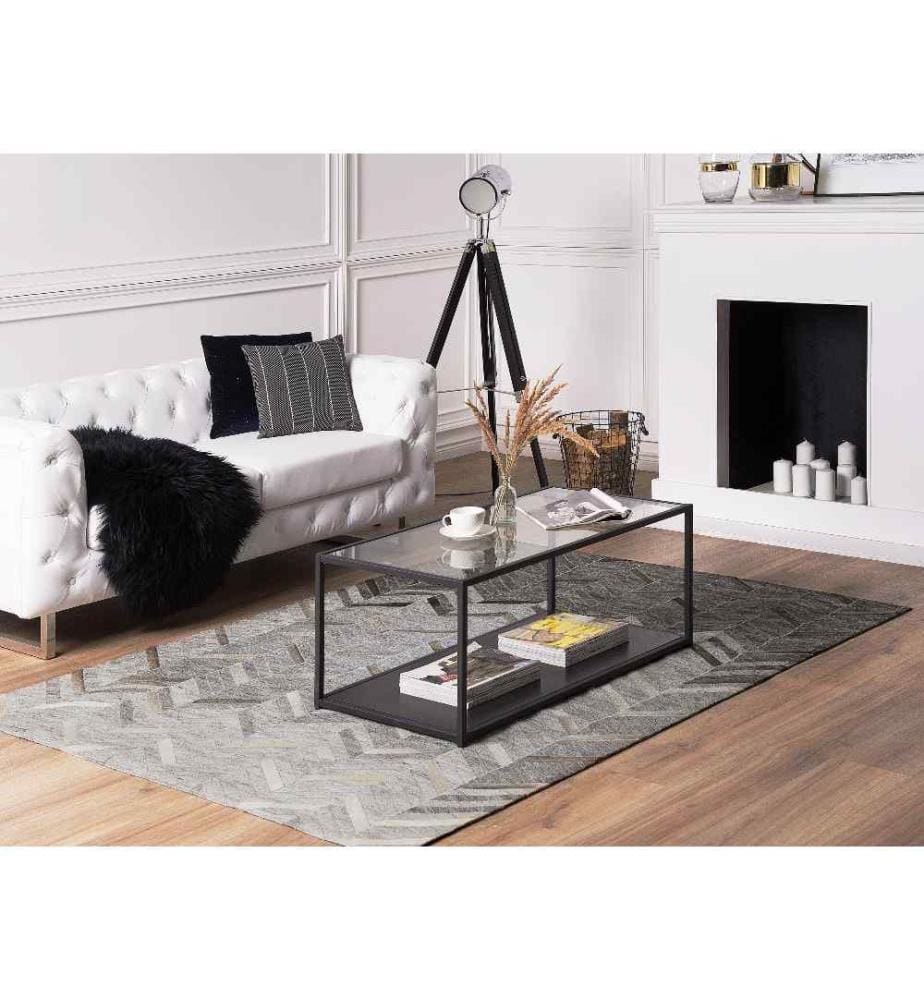 Tapis Gris Marron en Cuir et Viscose 160 x 230 cm pour Intérieur Moderne