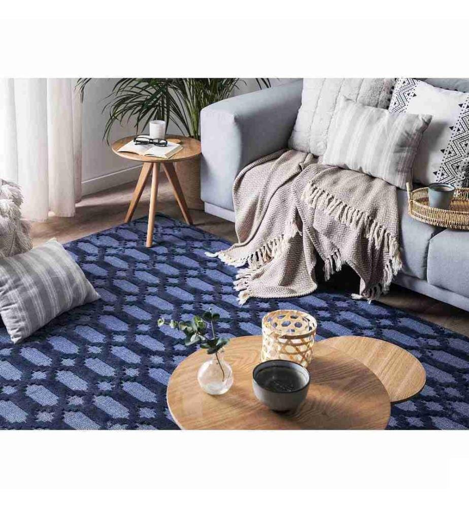 Tapis Rectangulaire Bleu Foncé en Viscose pour Chambre et Salon au Style Traditionnel ou Moderne 160 x 230 cm