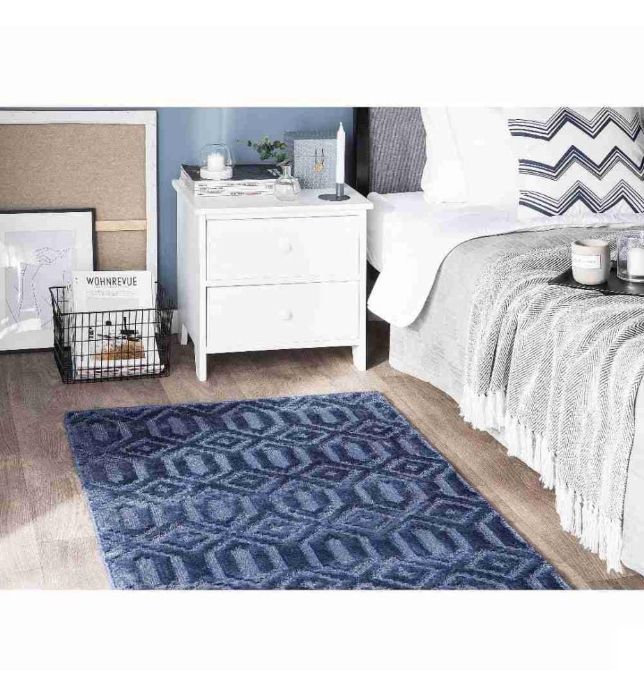Tapis Rectangulaire Bleu Foncé en Viscose pour Chambre ou Salon au Style Scandinave 80 x 150 cm