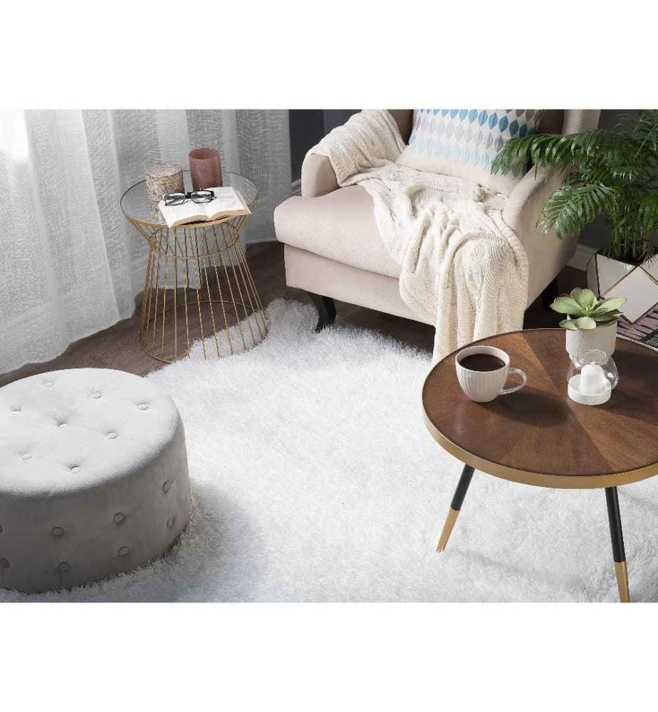 Tapis Shaggy Poil Long Blanc en Polyester et Coton pour Chambre ou Salon au Style Scandinave 140 x 200 cm