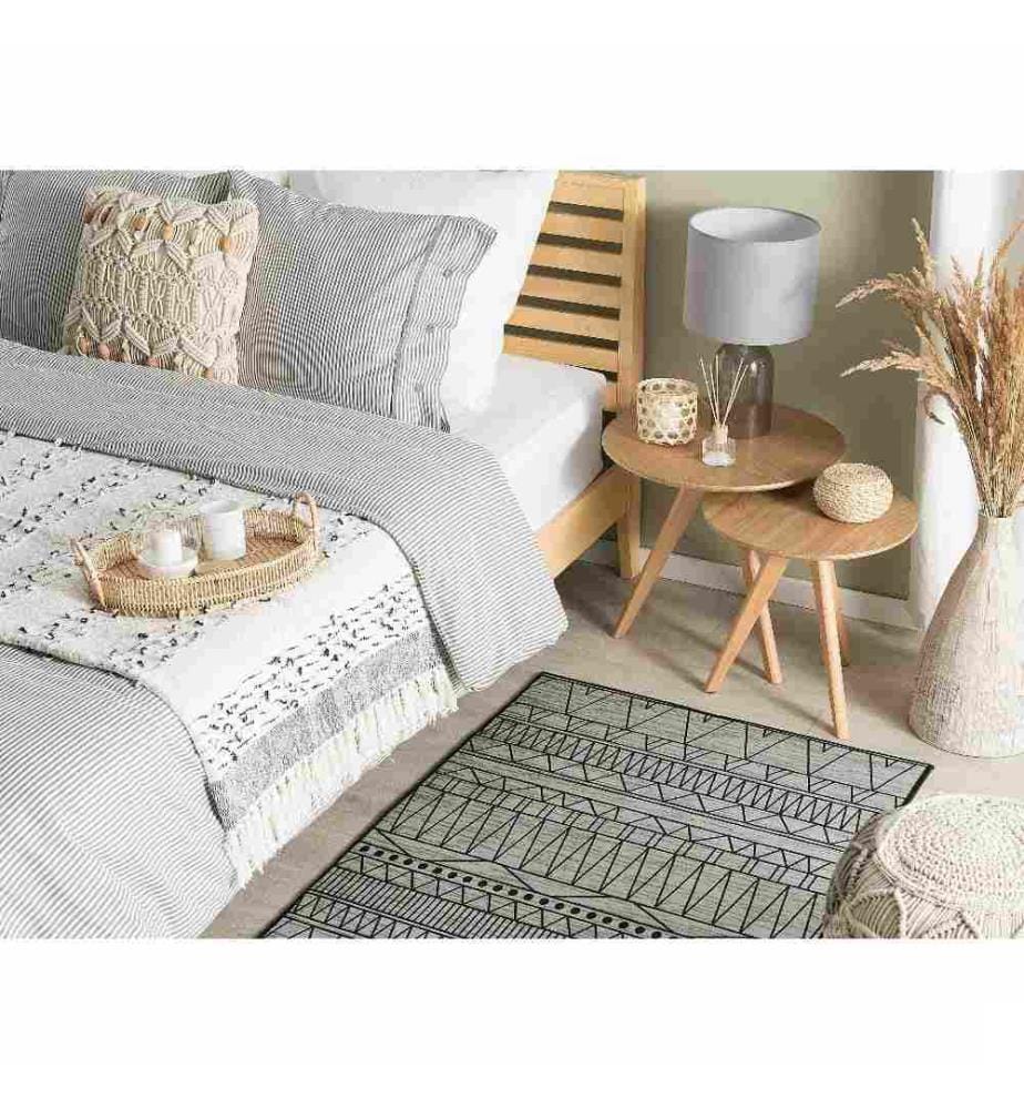Tapis Rectangulaire Noir et Gris en Polyester pour Chambre ou Salon au Style Moderne 80 x 150 cm