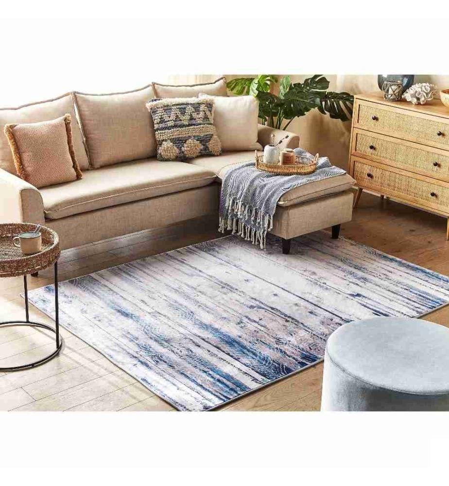 Tapis Rectangulaire Beige et Gris en Polyester pour Chambre ou Salon au Style Contemporain 140 x 200 cm