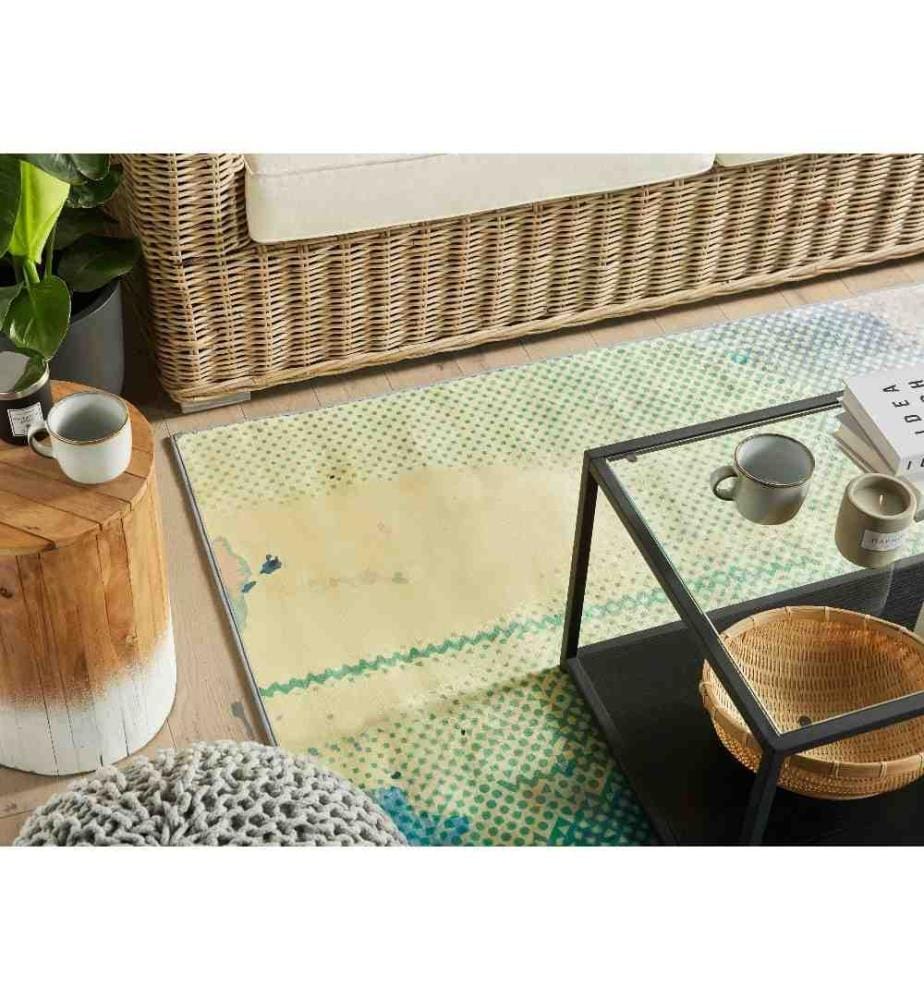 Tapis Rectangulaire Bleu Vert et Jaune pour Chambre ou Salon au Style Contemporain 160 x 230 cm