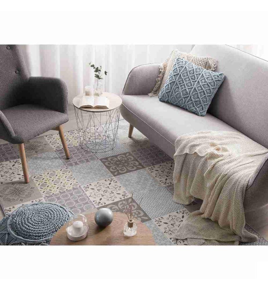 Tapis Rectangulaire Mosaïque Gris Beige et Blanc en Polyester pour Chambre ou Salon au Style Bohème 140 x 200 cm