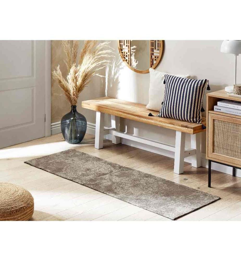 Tapis Rectangulaire Taupe en Coton Vielli pour Couloir ou Salon au Style Vintage Rétro 60 x 180 cm